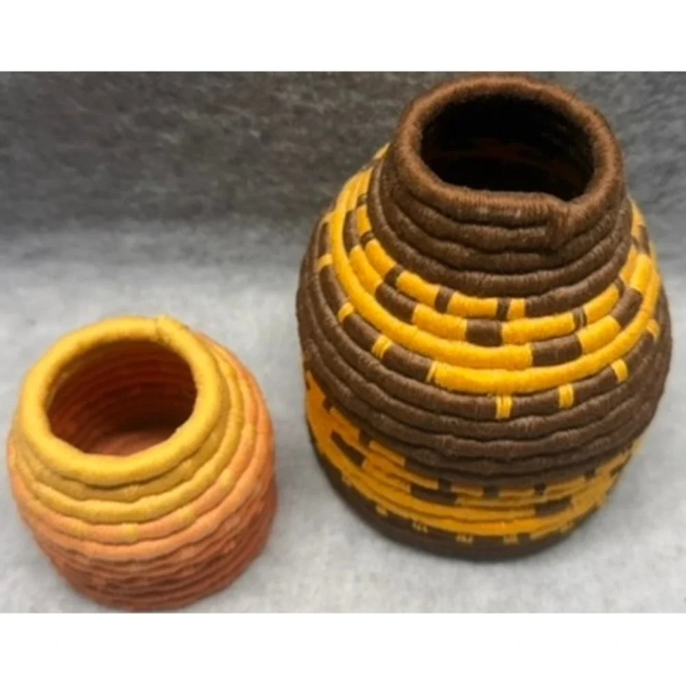 Vintage Tohono O'odham Coiled Olla Baskets Circa 1920 Native American Set of 2